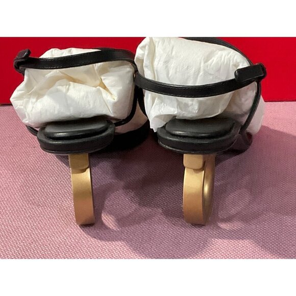 Ferragamo Elina Sandals in Black Leather 7.5 With Box Womens Logo High Heels - Picture 12 of 17